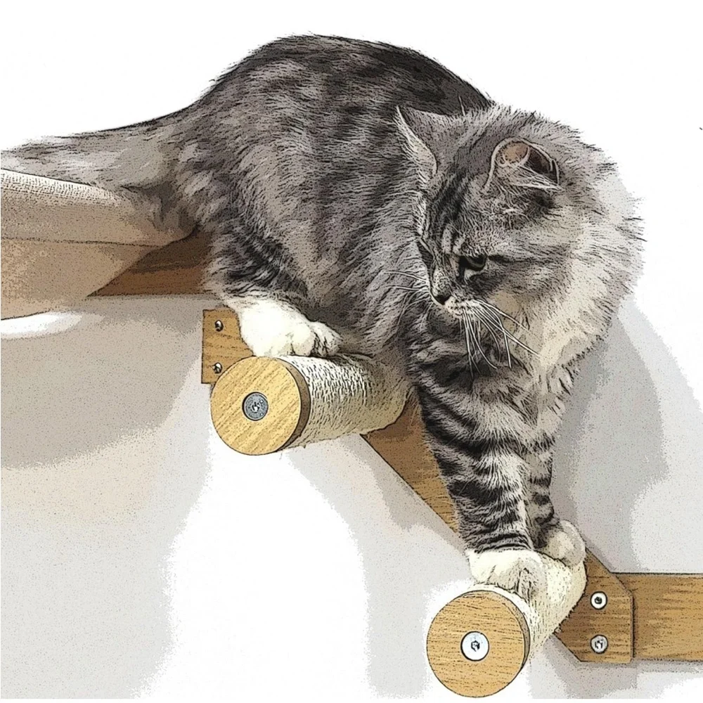 New Cat Climbing Wall Stairs with Two Steps of Jute Rope, (Hammock not included